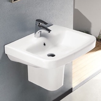 Bathroom Sink Rectangular White Ceramic Semi-Pedestal Sink CeraStyle 007700U-S-PED